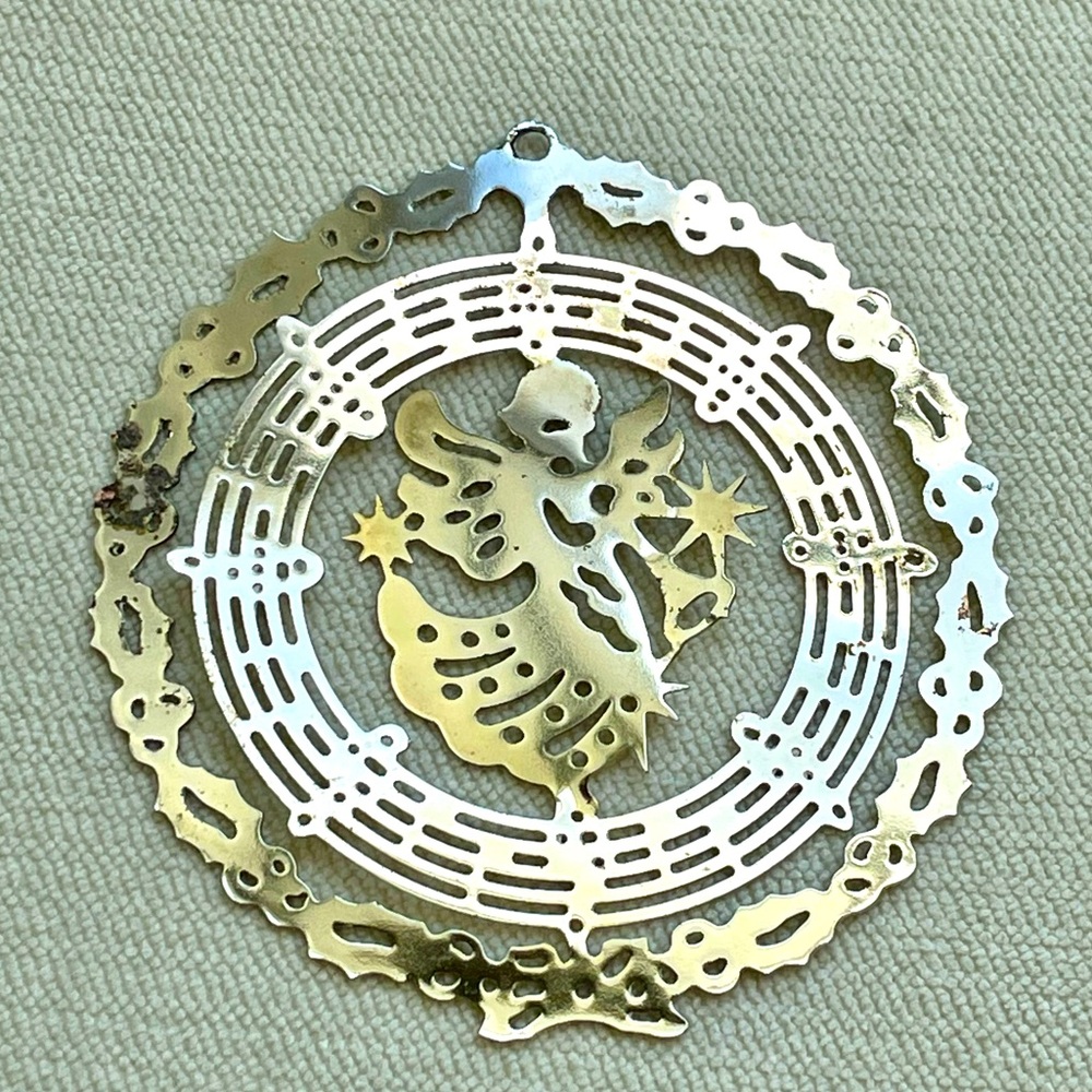 VINTAGE CHRISTMAS ANGEL ORNAMENT - PLATED BRASS - CHRISTMAS FANTASY